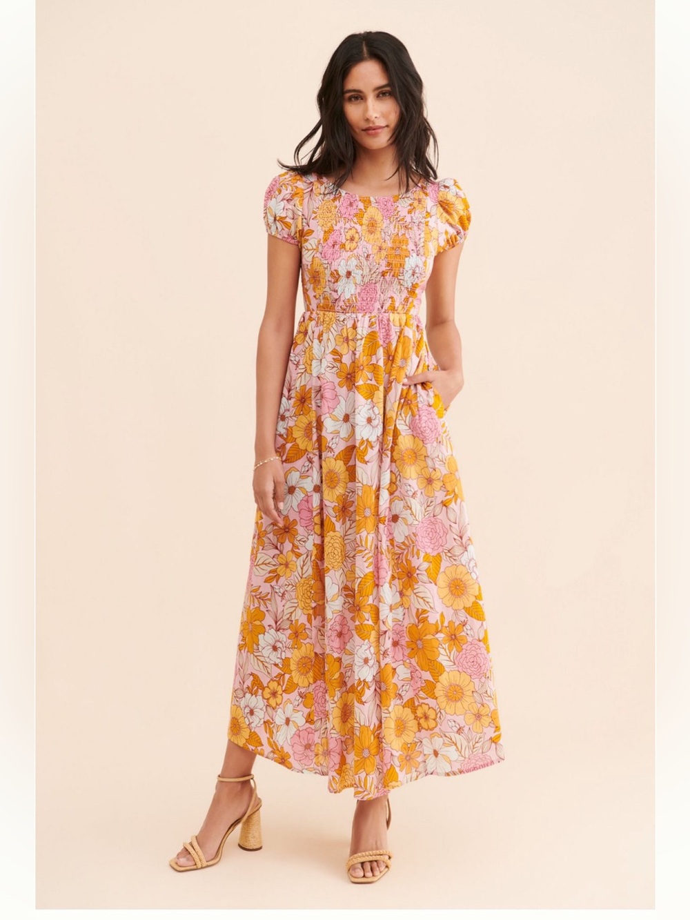 Anthropologie kachel smoked floral maxi dress. Size xs
